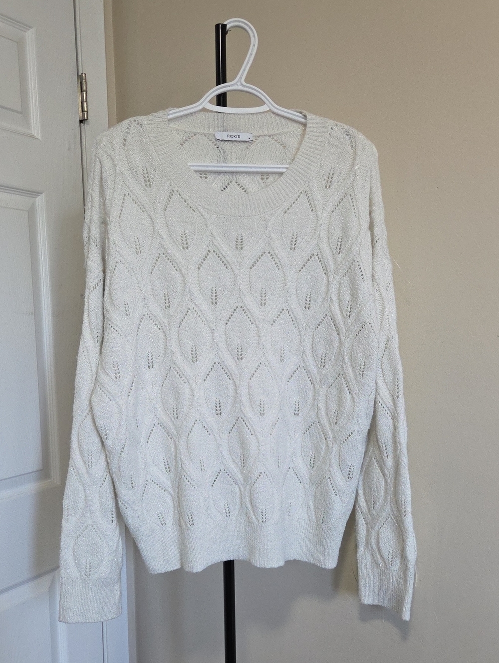 Ricki's Cream Open-Knit Crewneck Sweater